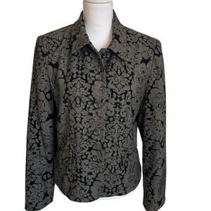 Evan Picone Jacket Blazer Women's Size 12 Brown Textured Floral Embossed Velvet